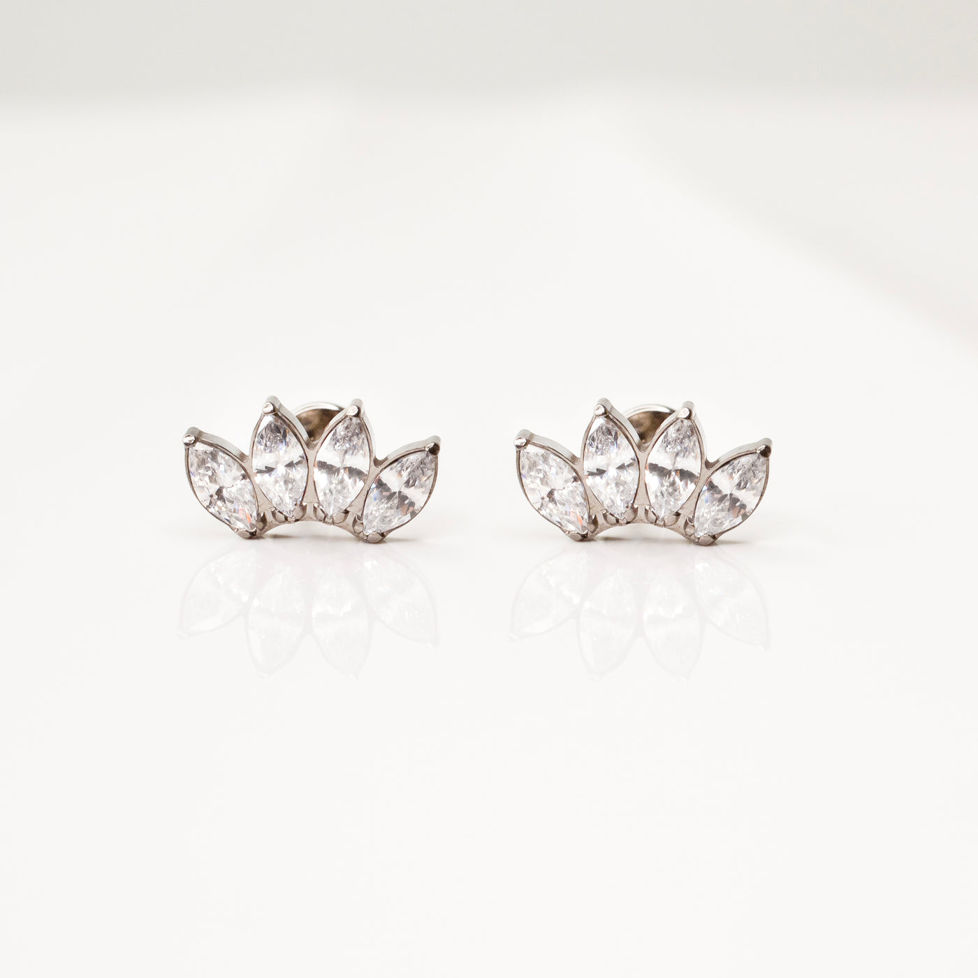 Marquise Arc Flat Back Earrings - Four Inlaid Crystals