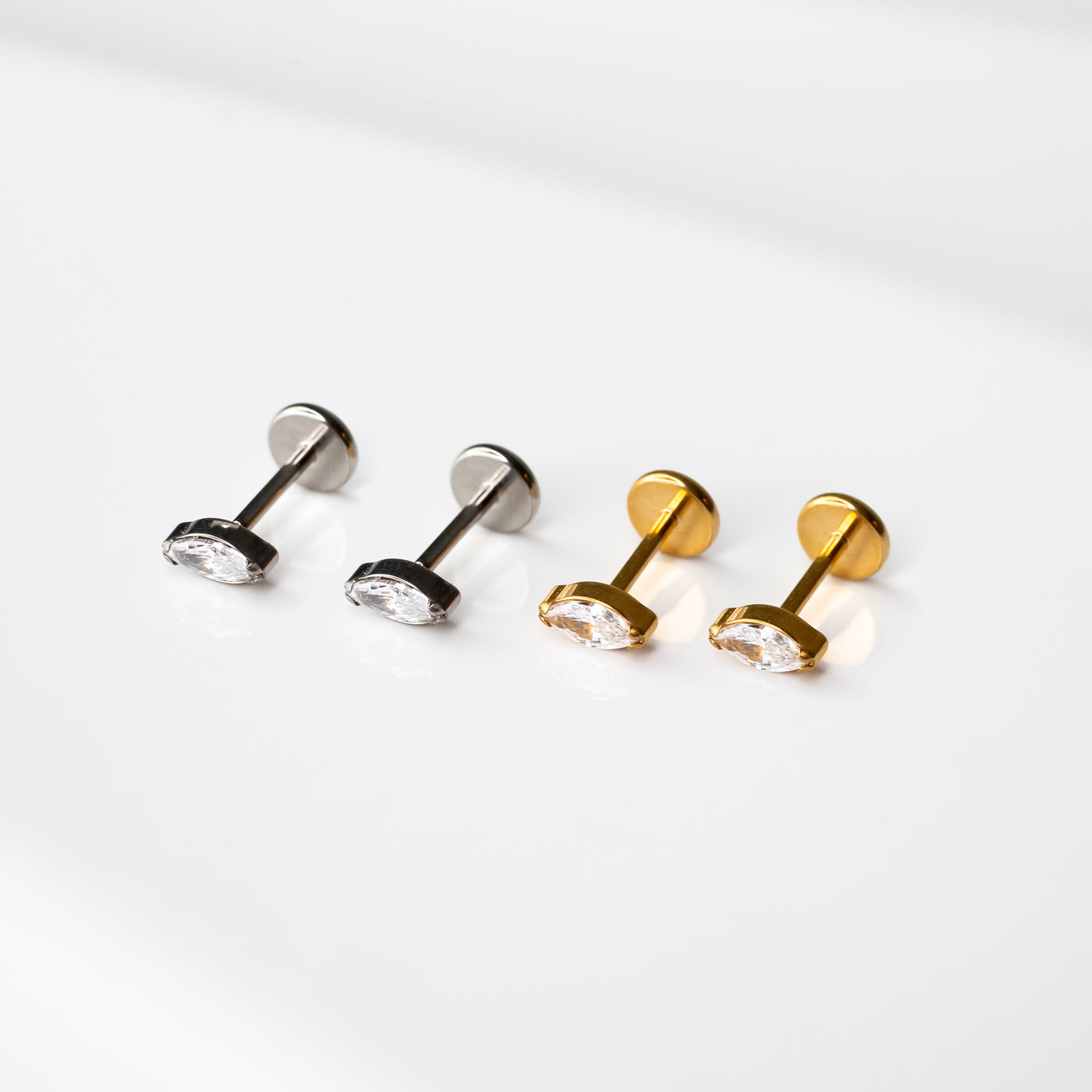Heart Flat Back Sleeper Earrings - Grayling - Titanium - Hypoallergenic - 1/4 inch Length - 20ga - Waterproof Gold PVD Finish