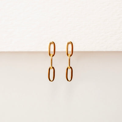 Milan Paperclip Chain Drop Stud Earrings - Standard Back - Pair