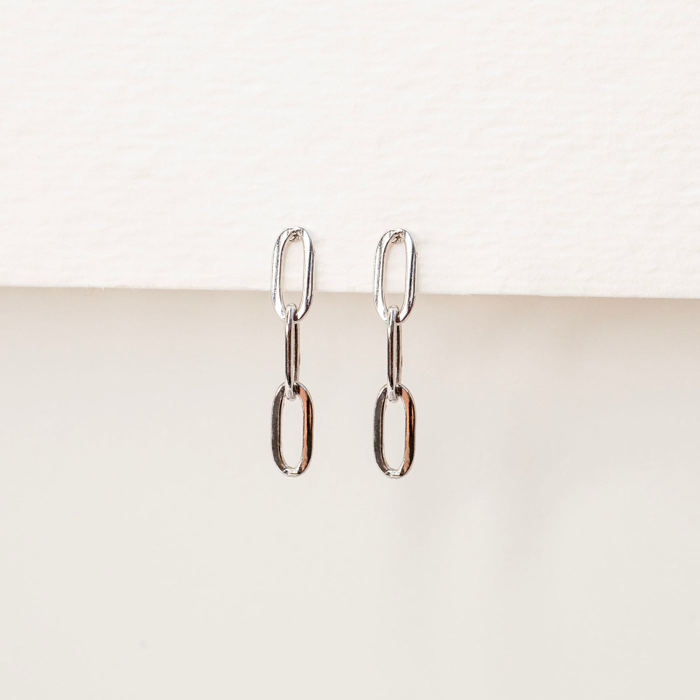 Milan Paperclip Chain Drop Stud Earrings - Standard Back - Pair