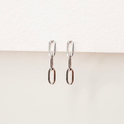 Milan Paperclip Chain Drop Stud Earrings - Standard Back - Pair