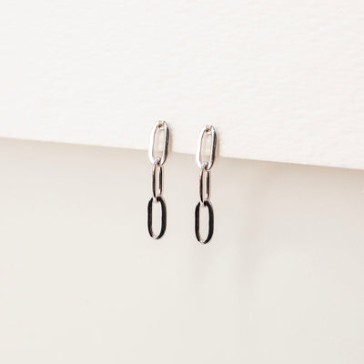 Milan Paperclip Chain Drop Stud Earrings - Standard Back - Pair