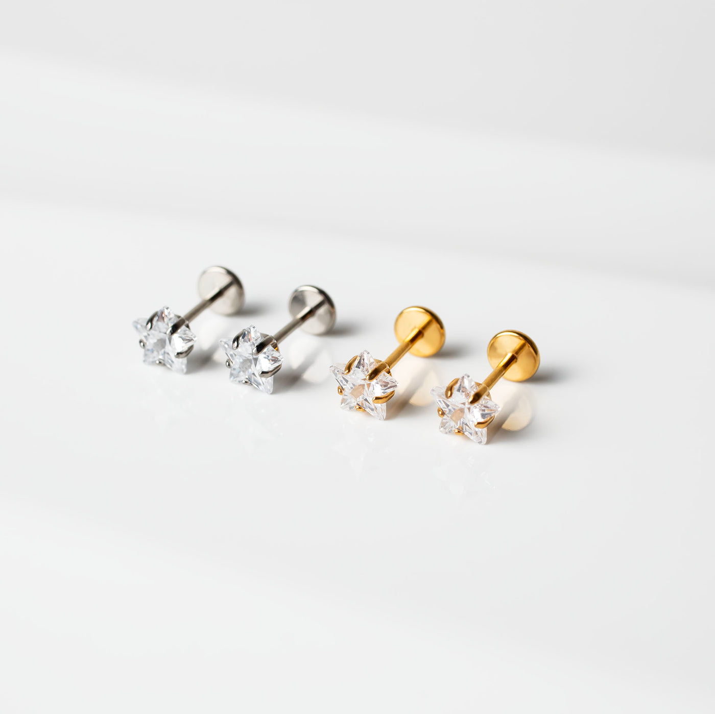 Niall Prong Set Star Flat Back Sleeper Earrings in Gold and Silver options