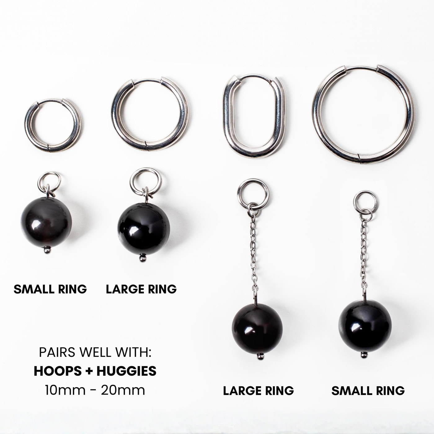 Omega Black Obsidian Gemstone Charm for Huggies, Hoops and More