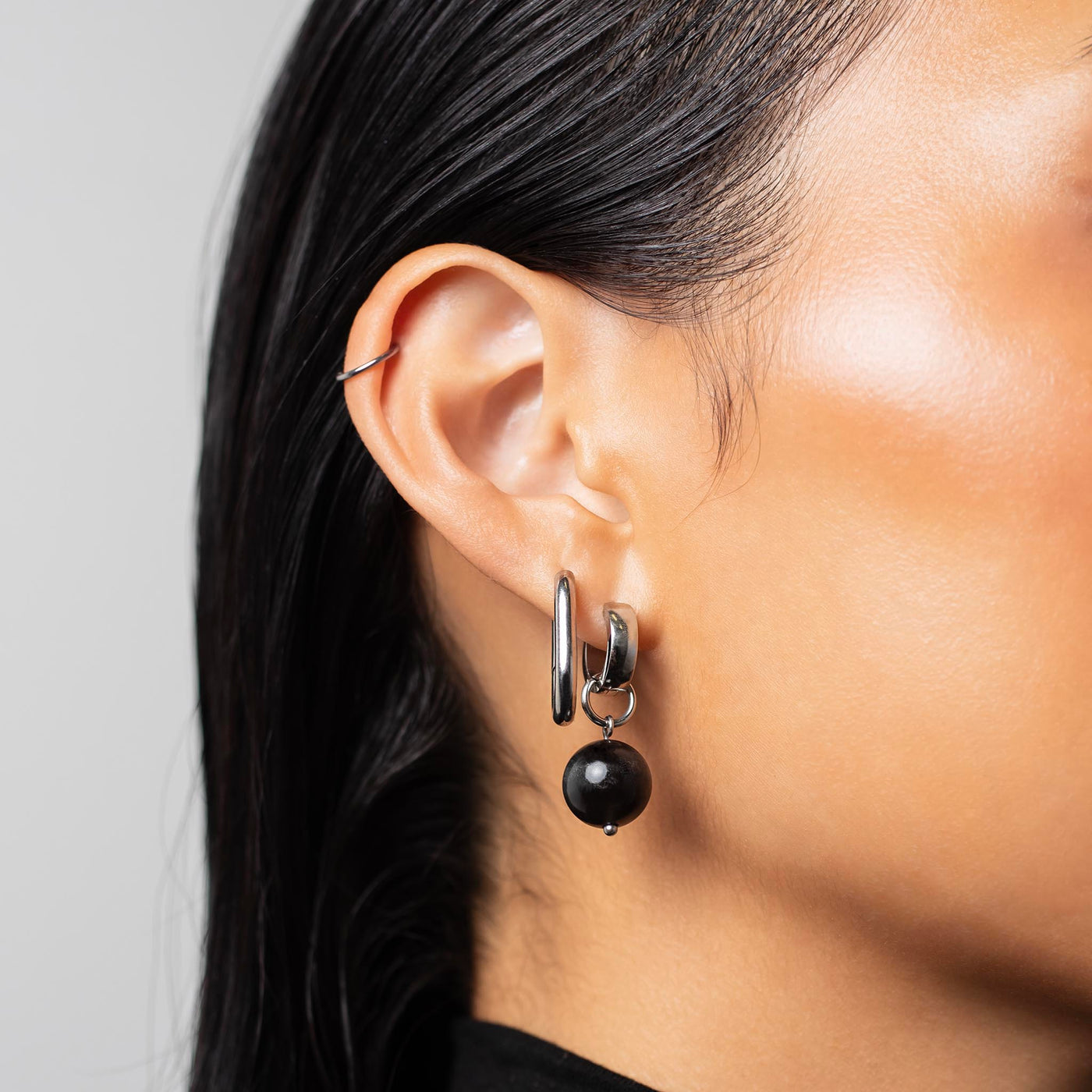 Omega Black Obsidian Gemstone Charm for Huggies, Hoops and More