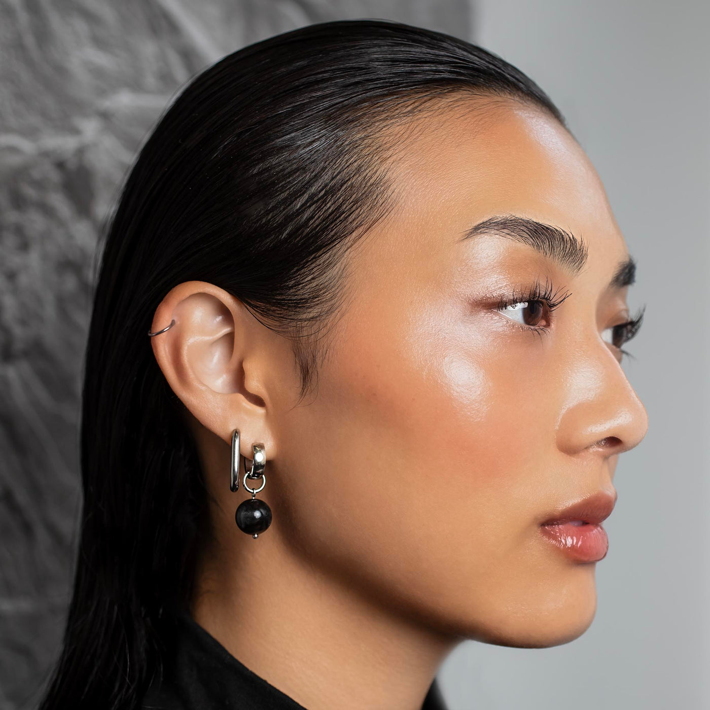 Omega Black Obsidian Gemstone Charm for Huggies, Hoops and More