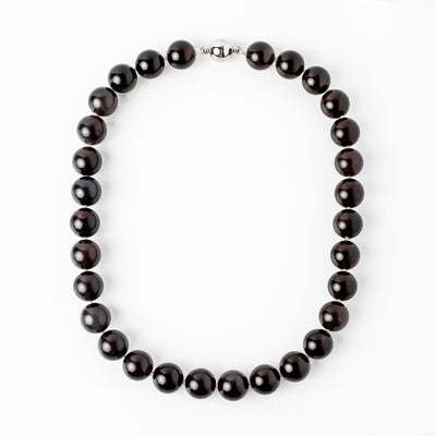 Omega Black Obsidian Gemstone Strand Statement Necklace with Magnetic Clasp