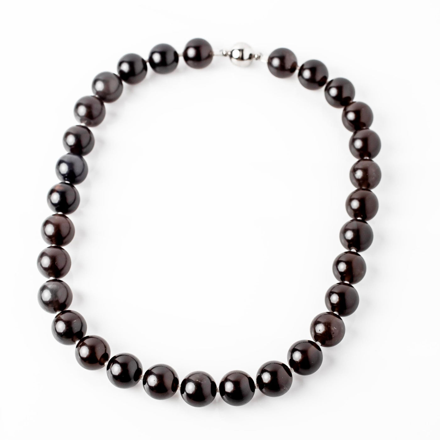 Omega Black Obsidian Gemstone Strand Statement Necklace with Magnetic Clasp
