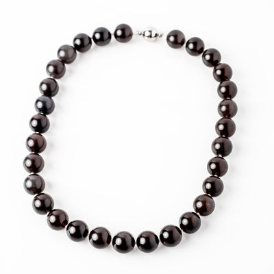 Omega Black Obsidian Gemstone Strand Statement Necklace with Magnetic Clasp