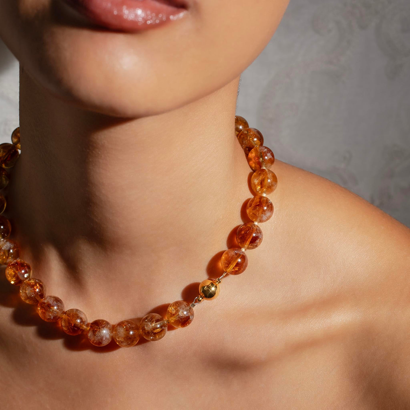Omega Citrine Gemstone Strand Statement Necklace with Magnetic Clasp