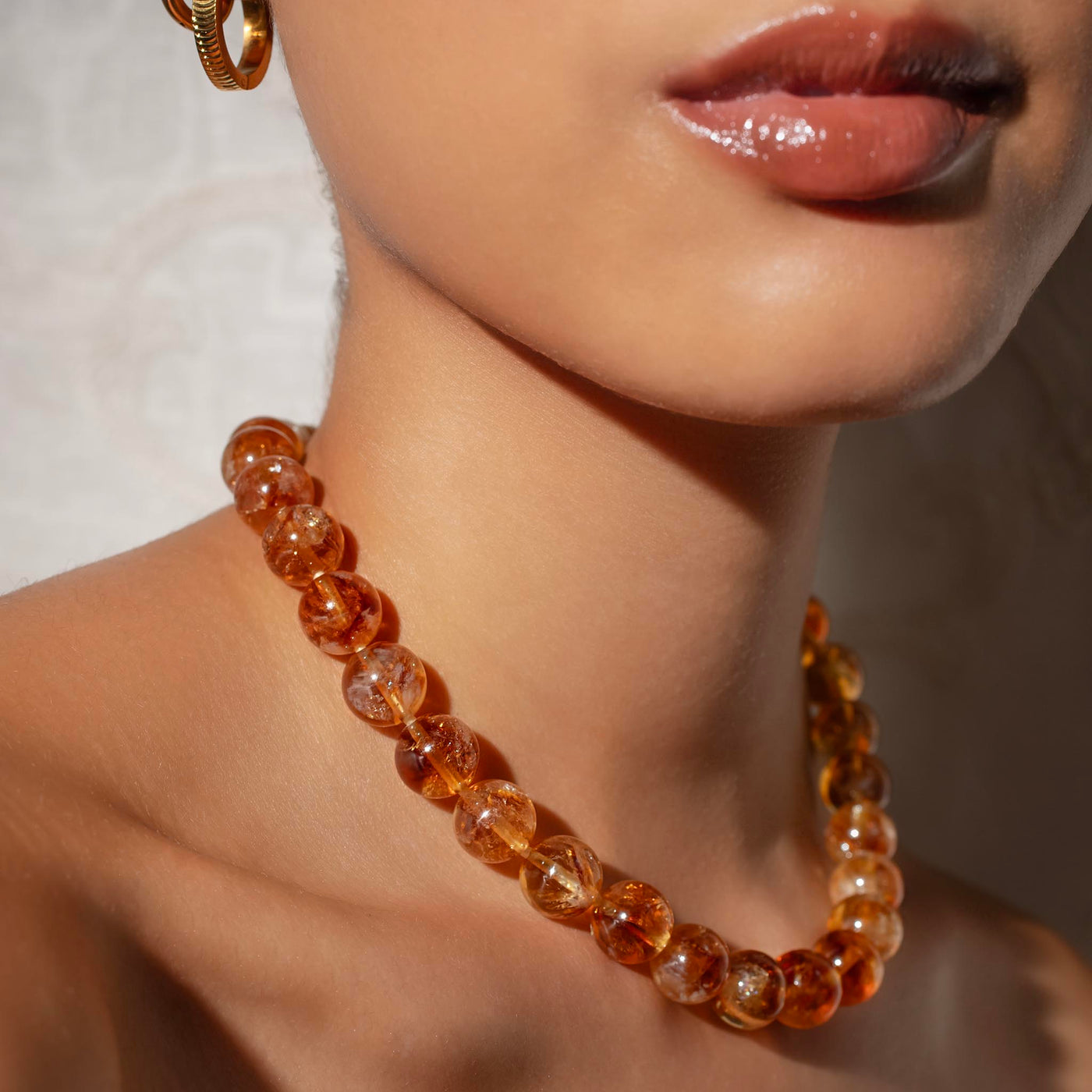 Omega Citrine Gemstone Strand Statement Necklace with Magnetic Clasp