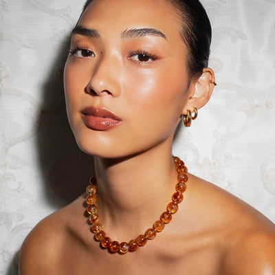 Omega Citrine Gemstone Strand Statement Necklace with Magnetic Clasp