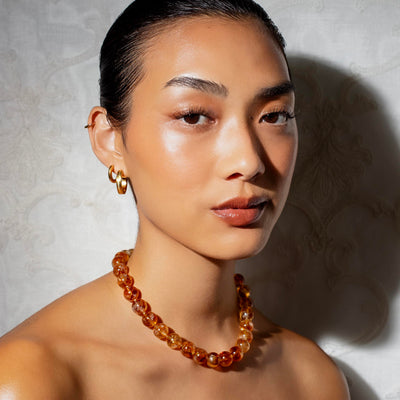 Omega Citrine Gemstone Strand Statement Necklace with Magnetic Clasp