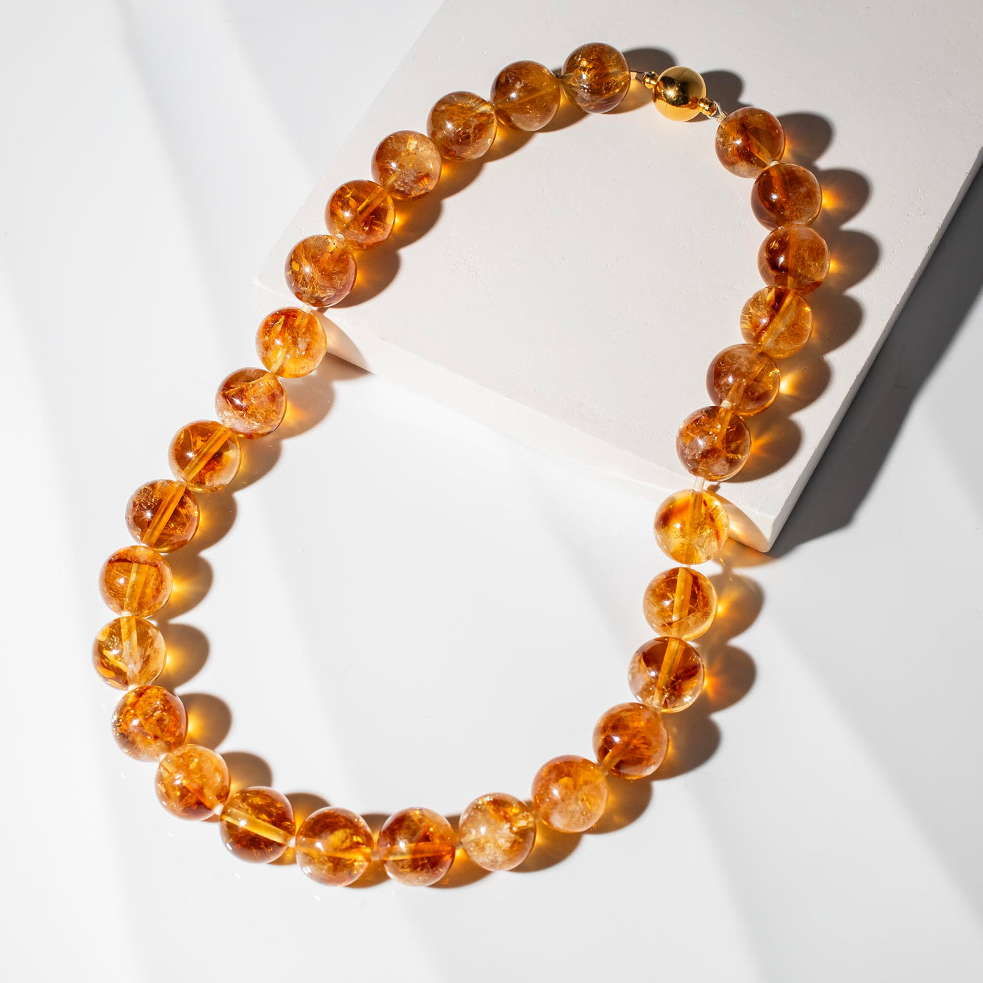 Omega Citrine Gemstone Strand Statement Necklace with Magnetic Clasp