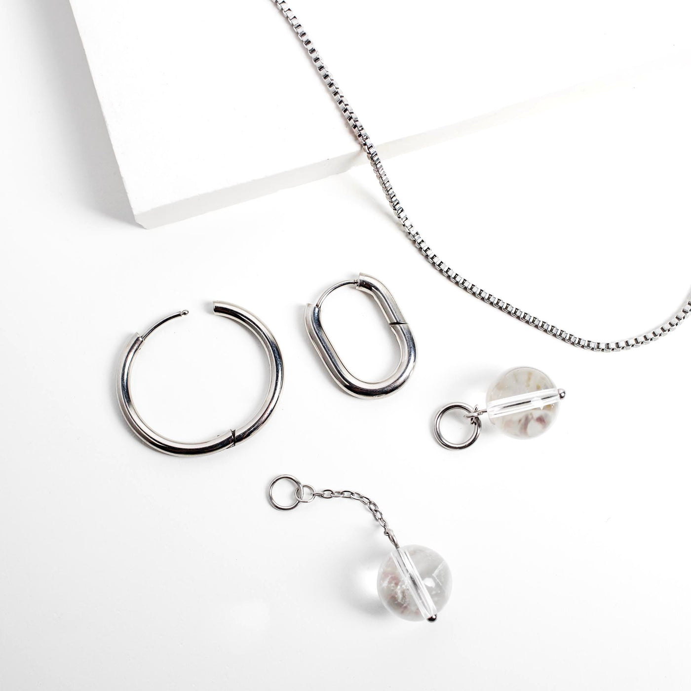 Omega Clear Quartz Gemstone Charm for Huggies, Hoops and More