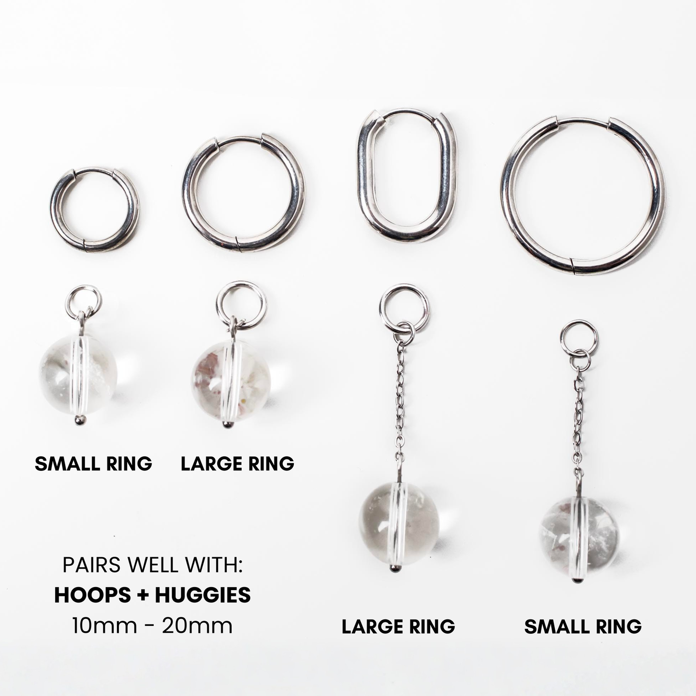 Omega Clear Quartz Gemstone Charm for Huggies, Hoops and More