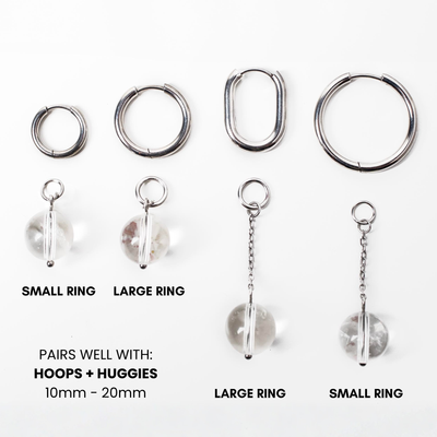 Omega Clear Quartz Gemstone Charm for Huggies, Hoops and More