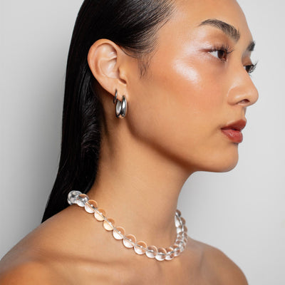 Omega Clear Quartz Gemstone Strand Statement Necklace with Magnetic Clasp