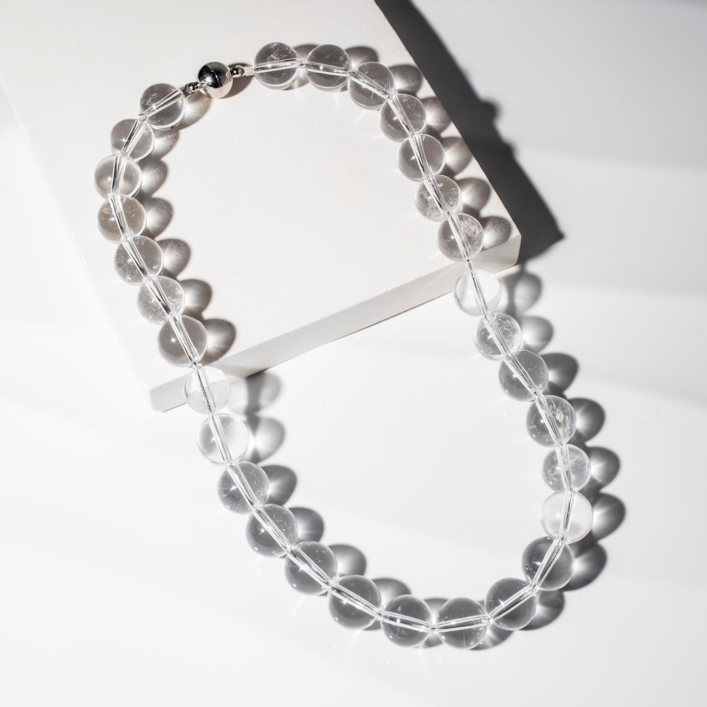 Omega Clear Quartz Gemstone Strand Statement Necklace with Magnetic Clasp