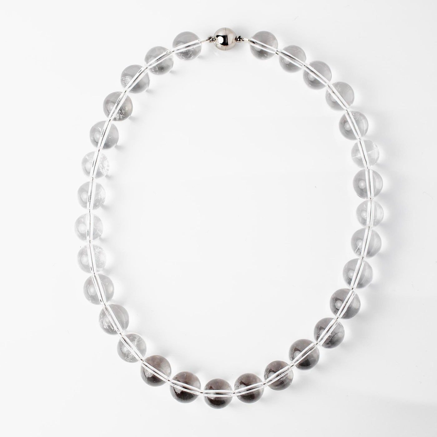 Omega Clear Quartz Gemstone Strand Statement Necklace with Magnetic Clasp