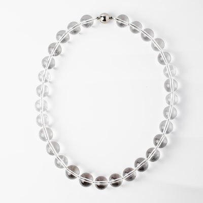 Omega Clear Quartz Gemstone Strand Statement Necklace with Magnetic Clasp