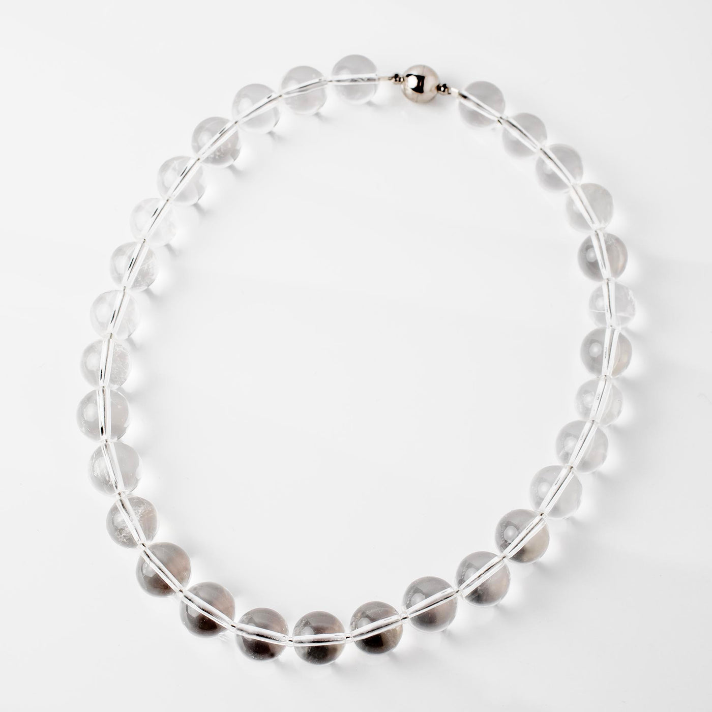 Omega Clear Quartz Gemstone Strand Statement Necklace with Magnetic Clasp