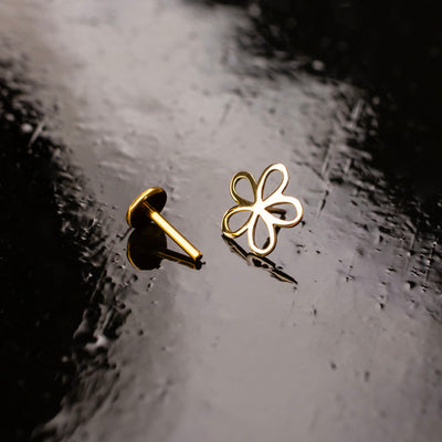 Flower Silhouette Flat Back Sleeper Earrings - 14K Solid Gold