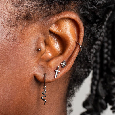 Ophelia Diamond Detail Titanium Flat Back Sleeper Earrings