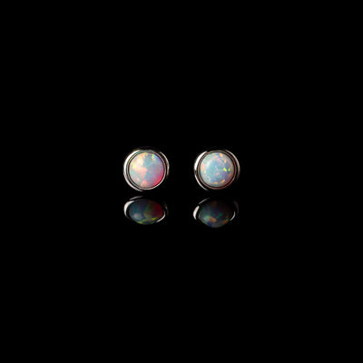 Prismatic Opal Bezel Set Flat Back Sleeper Earrings - 14k Solid Gold