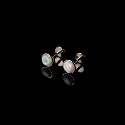 Prismatic Opal Bezel Set Flat Back Sleeper Earrings - 14k Solid Gold