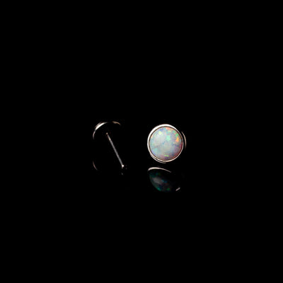 Prismatic Opal Bezel Set Flat Back Sleeper Earrings - 14k Solid Gold