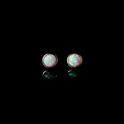 Prismatic Opal Bezel Set Flat Back Sleeper Earrings - 14k Solid Gold