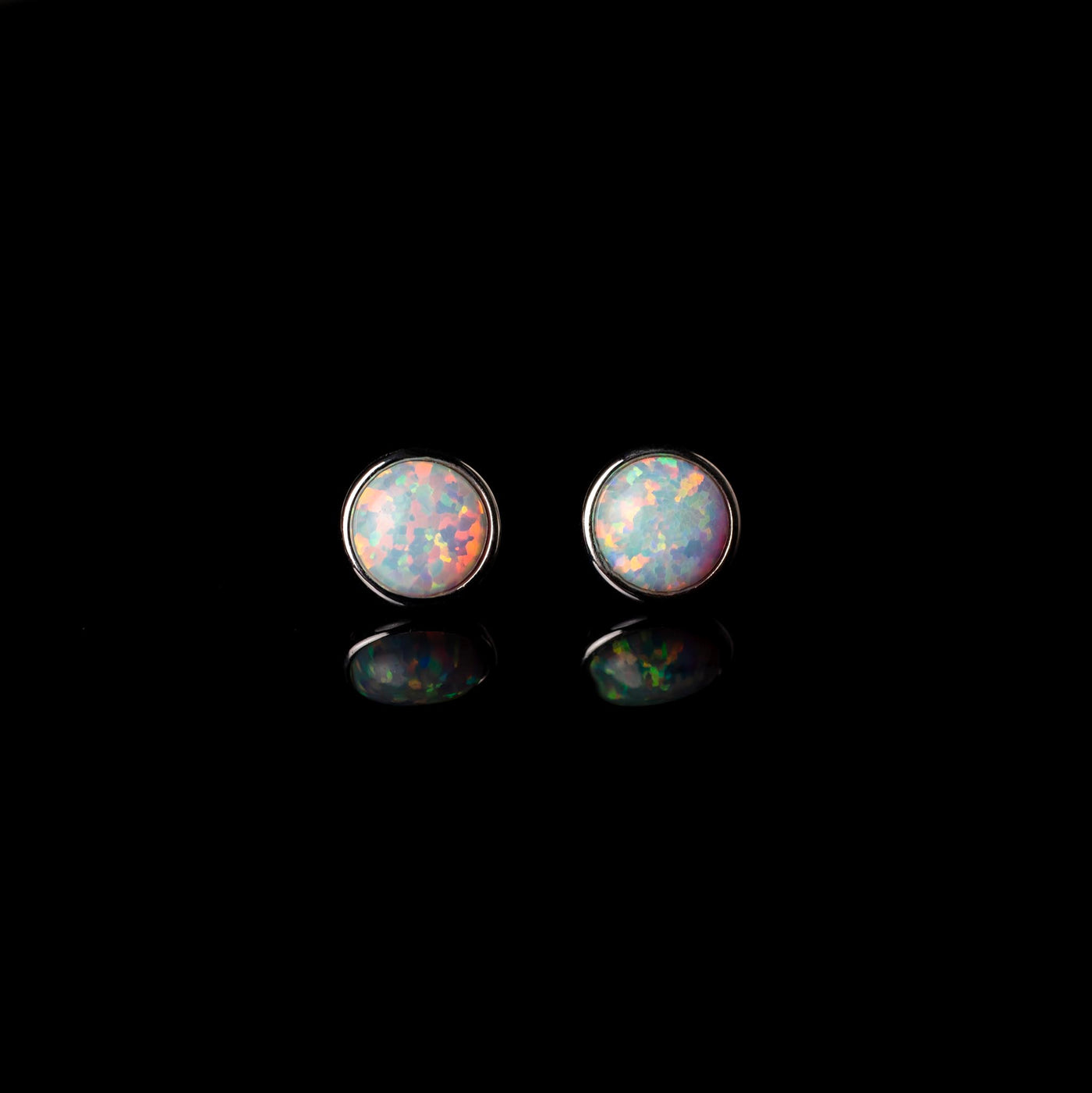 Prismatic Opal Bezel Set Flat Back Sleeper Earrings - 14k Solid Gold