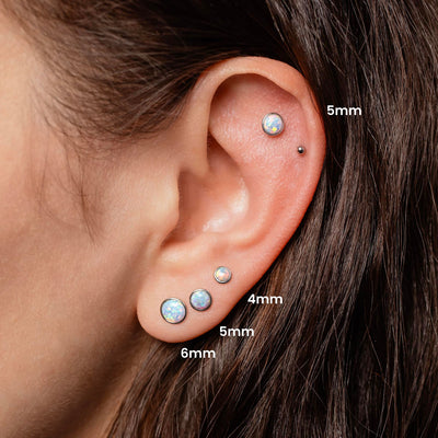 Prismatic Opal Bezel Set Flat Back Sleeper Earrings - 14k Solid Gold