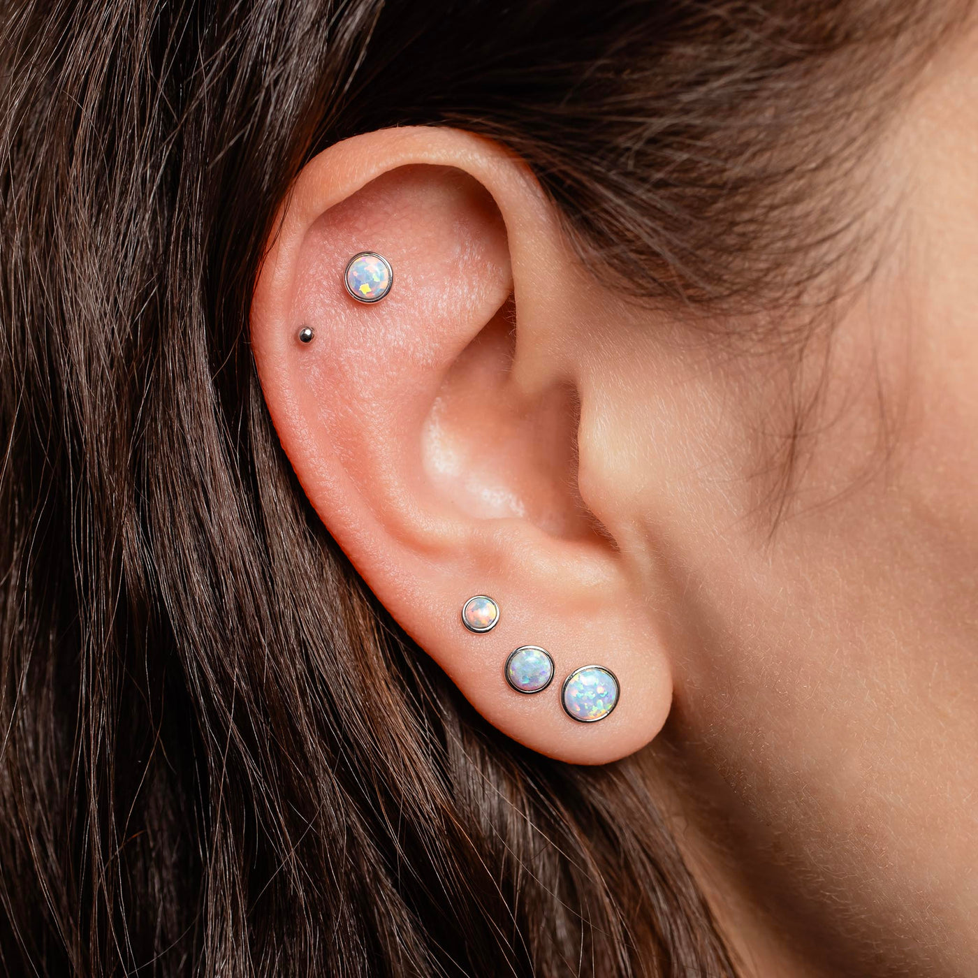 Prismatic Opal Bezel Set Flat Back Sleeper Earrings - 14k Solid Gold