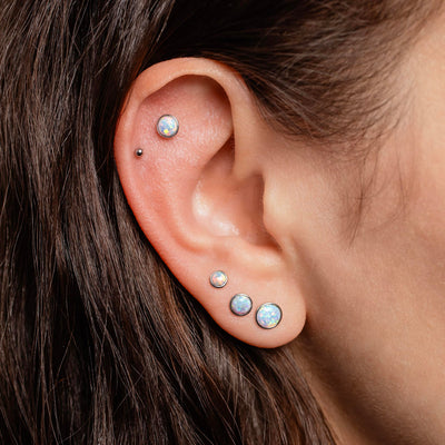 Prismatic Opal Bezel Set Flat Back Sleeper Earrings - 14k Solid Gold