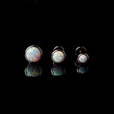Prismatic Opal Bezel Set Flat Back Sleeper Earrings - 14k Solid Gold