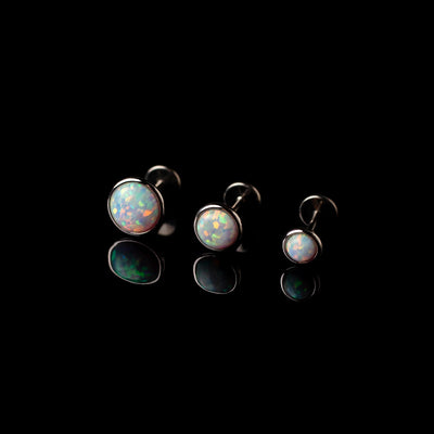Prismatic Opal Bezel Set Flat Back Sleeper Earrings - 14k Solid Gold