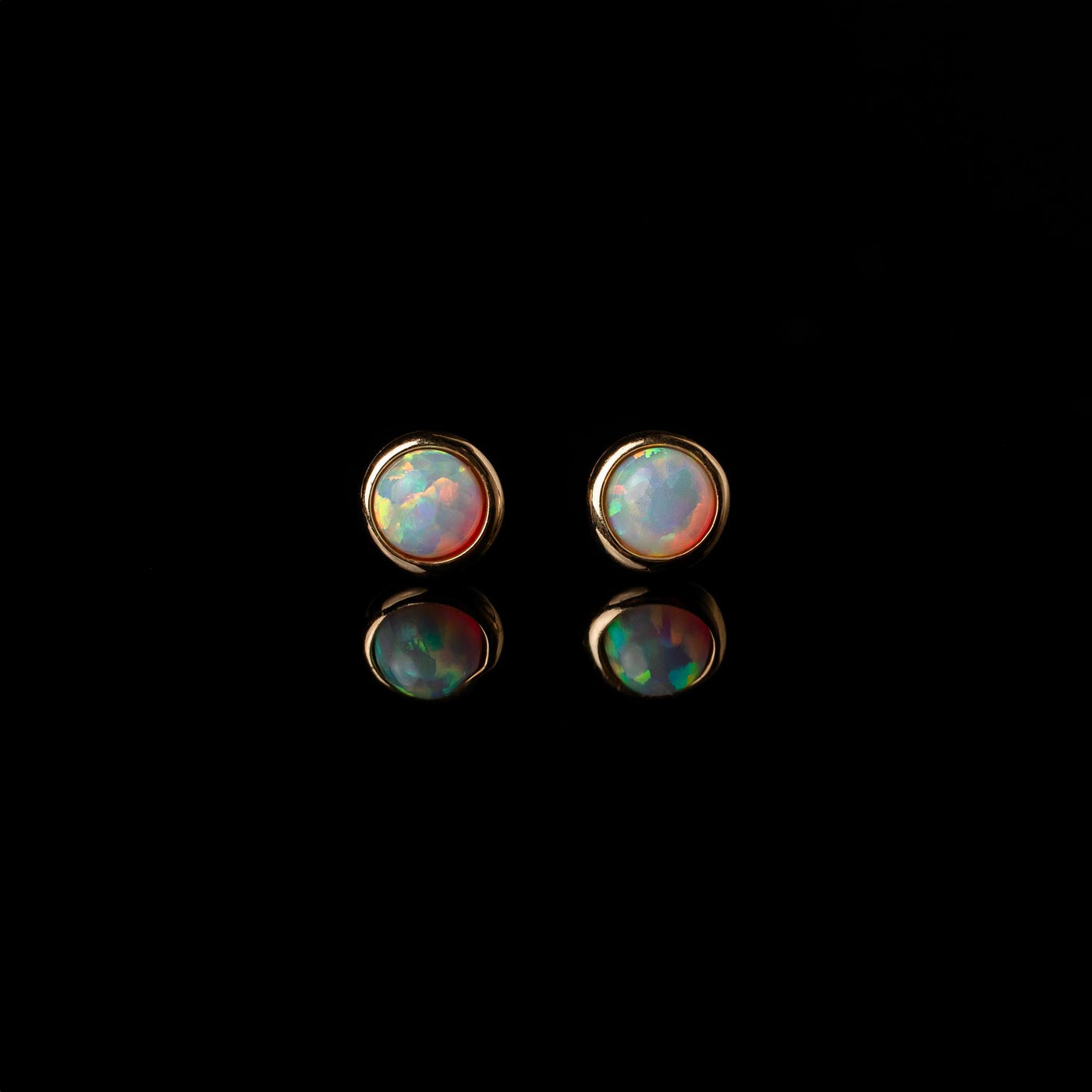 Prismatic Opal Bezel Set Flat Back Sleeper Earrings - 14k Solid Gold
