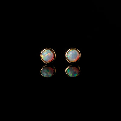Prismatic Opal Bezel Set Flat Back Sleeper Earrings - 14k Solid Gold