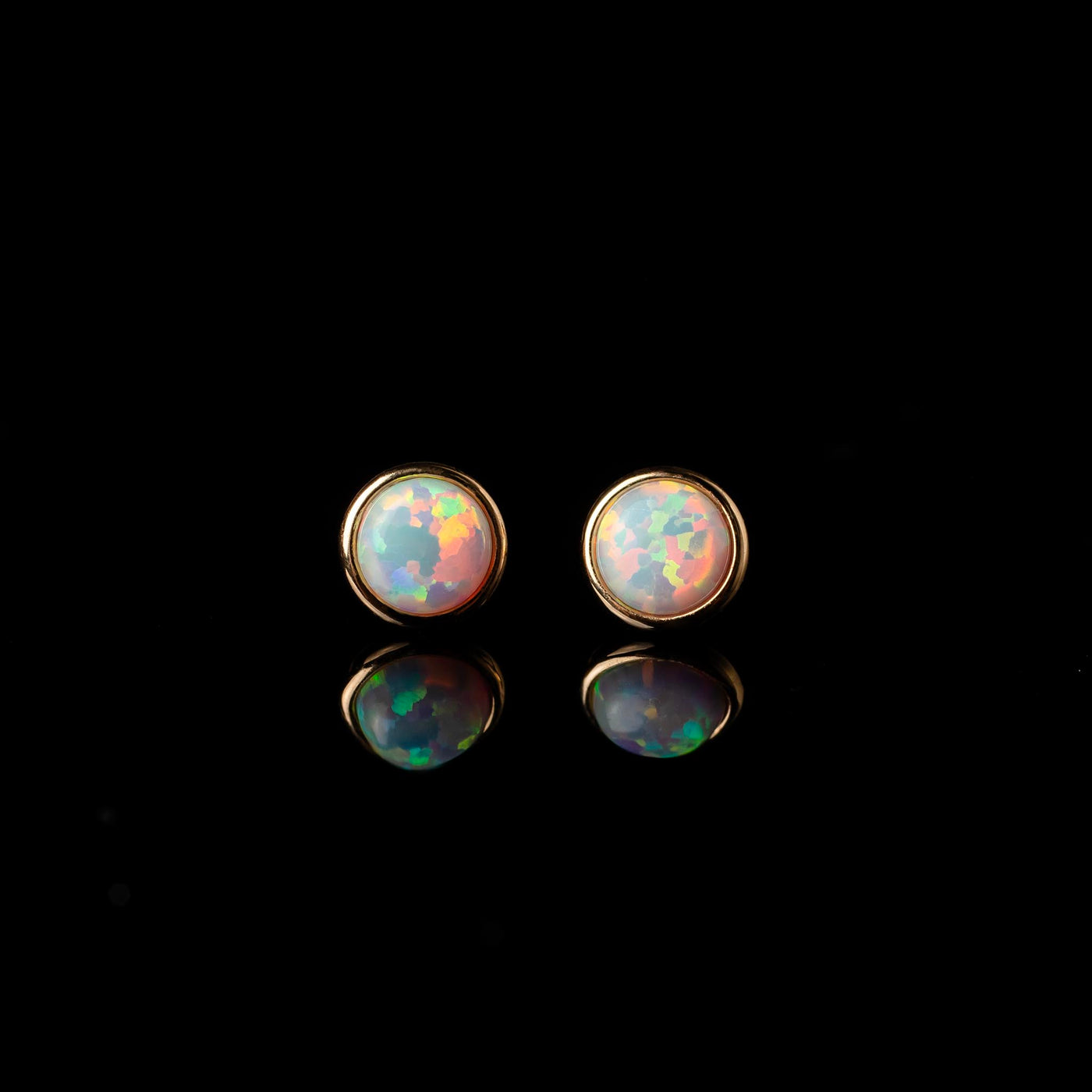 Prismatic Opal Bezel Set Flat Back Sleeper Earrings - 14k Solid Gold