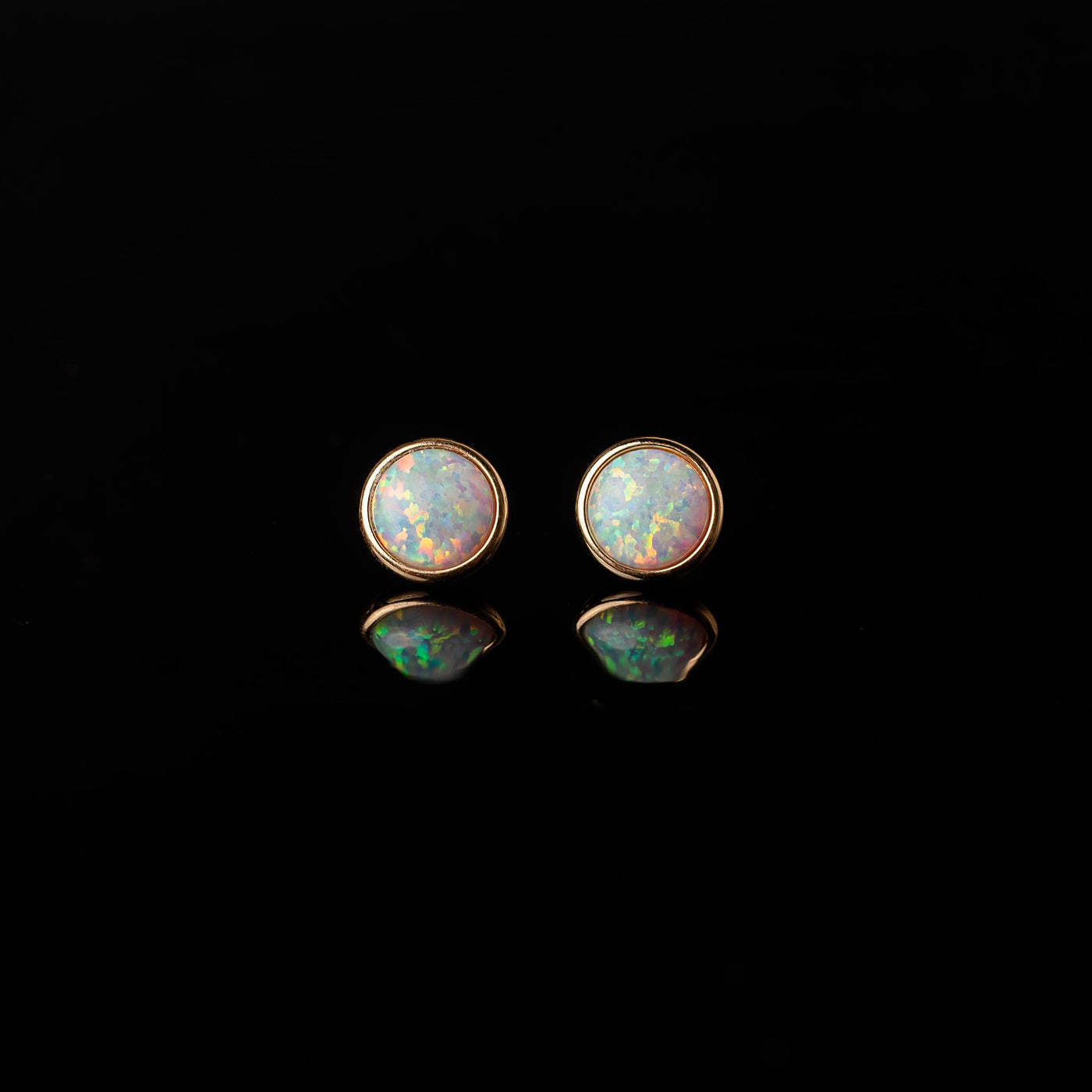 Prismatic Opal Bezel Set Flat Back Sleeper Earrings - 14k Solid Gold