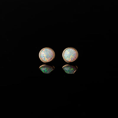 Prismatic Opal Bezel Set Flat Back Sleeper Earrings - 14k Solid Gold