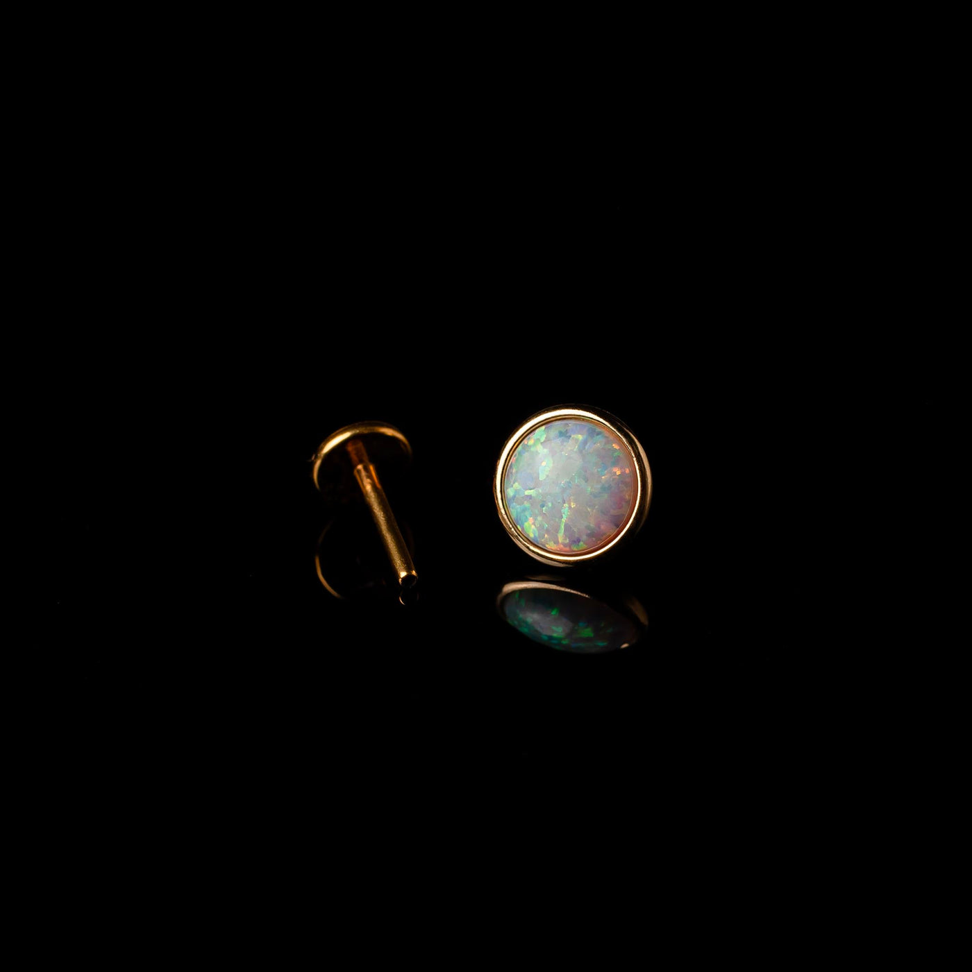 Prismatic Opal Bezel Set Flat Back Sleeper Earrings - 14k Solid Gold