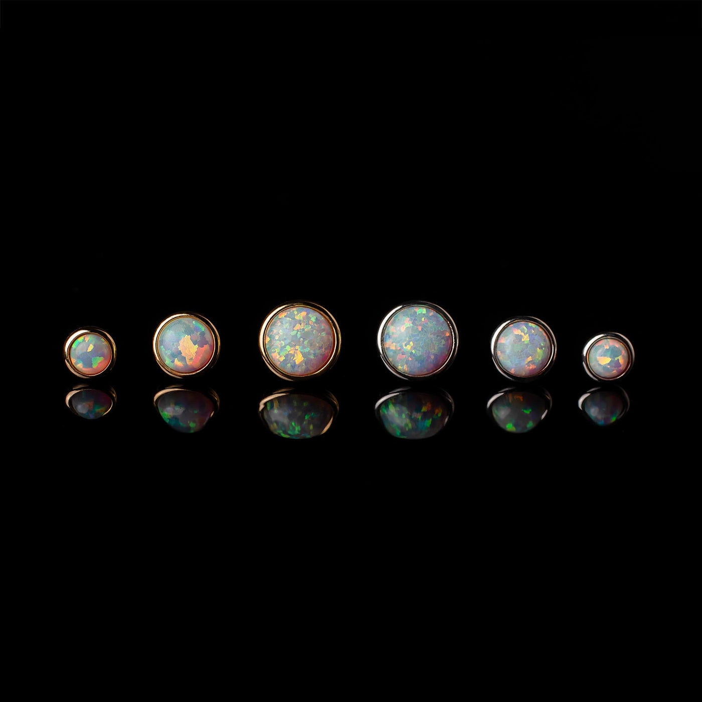 Prismatic Opal Bezel Set Flat Back Sleeper Earrings - 14k Solid Gold