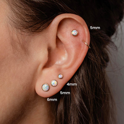 Prismatic Opal Bezel Set Flat Back Sleeper Earrings - 14k Solid Gold