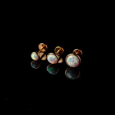 Prismatic Opal Bezel Set Flat Back Sleeper Earrings - 14k Solid Gold