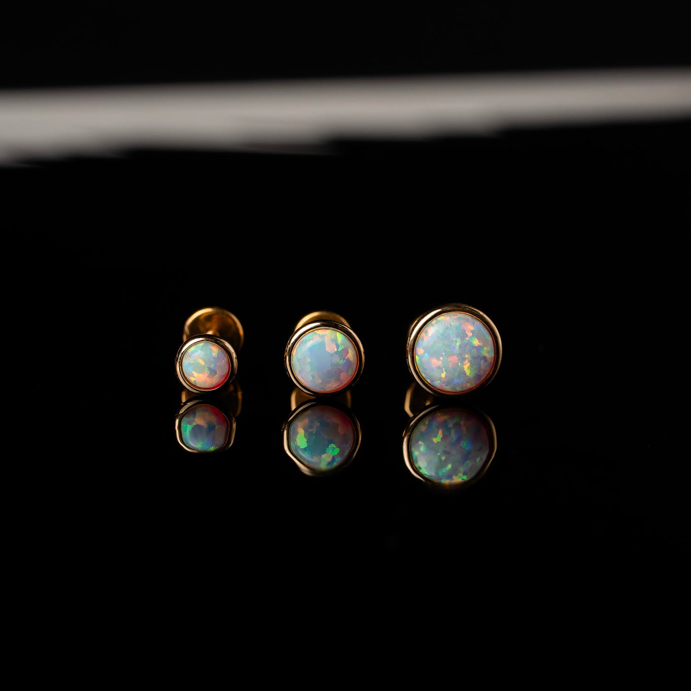 Prismatic Opal Bezel Set Flat Back Sleeper Earrings - 14k Solid Gold