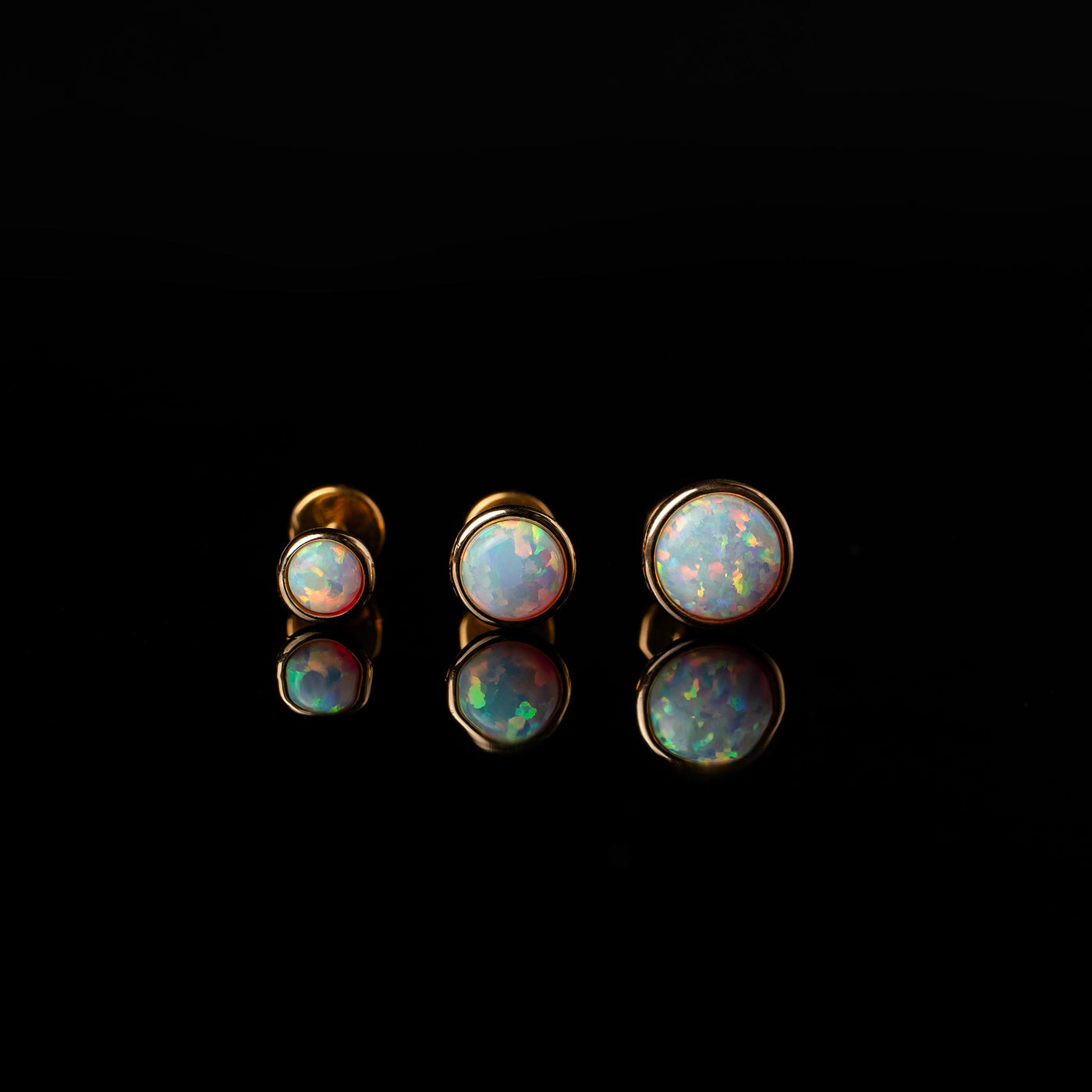 Prismatic Opal Bezel Set Flat Back Sleeper Earrings - 14k Solid Gold