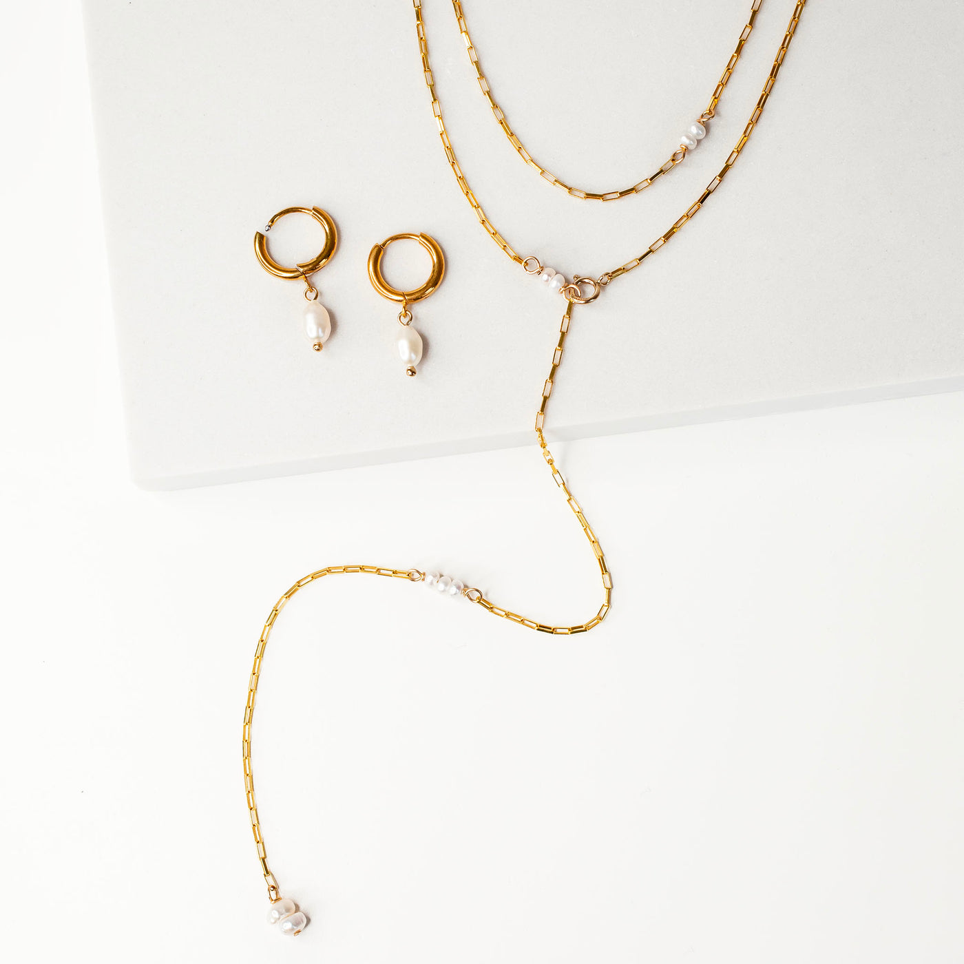 The Pura Freshwater Pearl Necklace + Huggie Earring Set